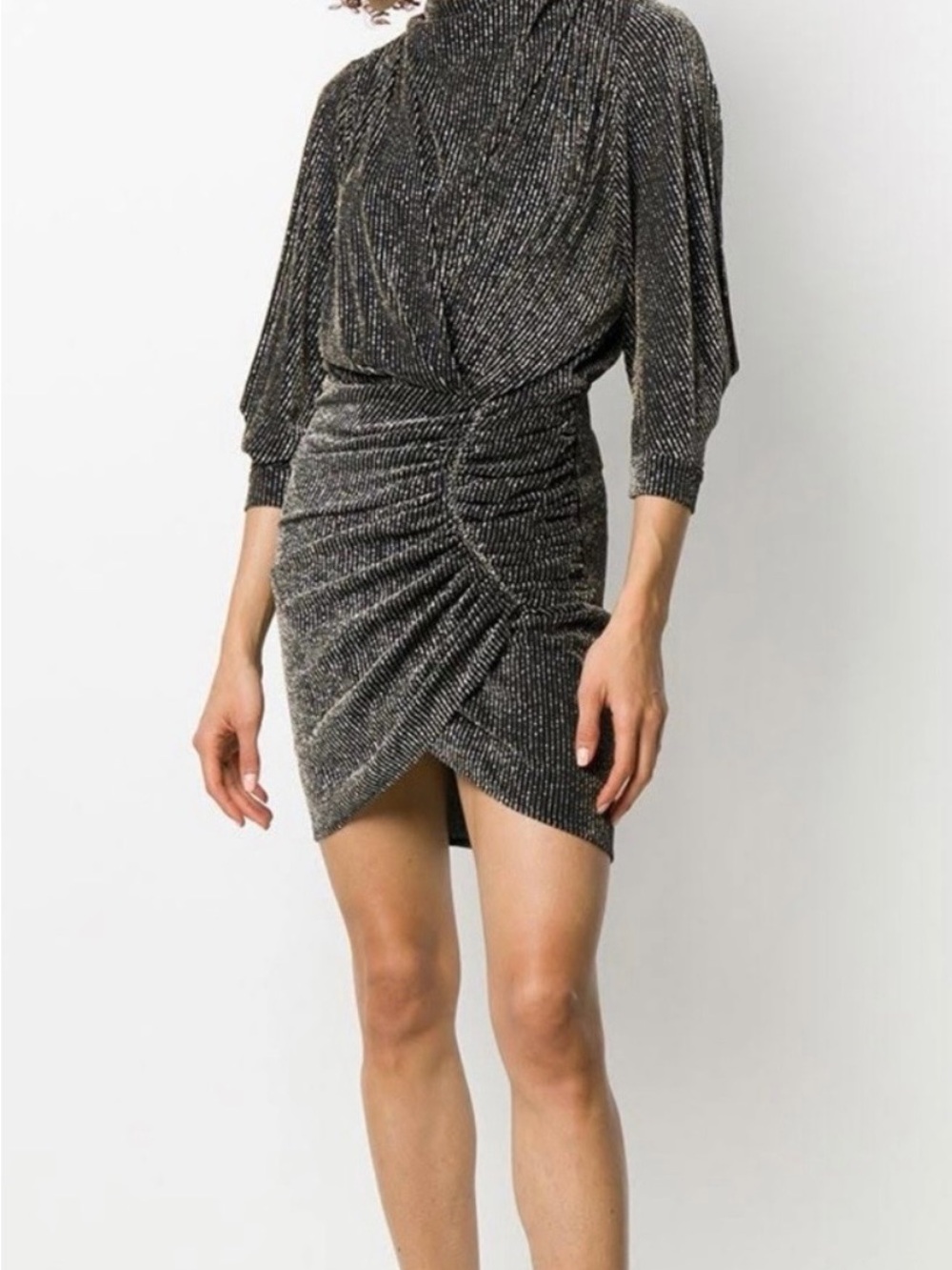 IRO Metallic Black Ruched Mini dress